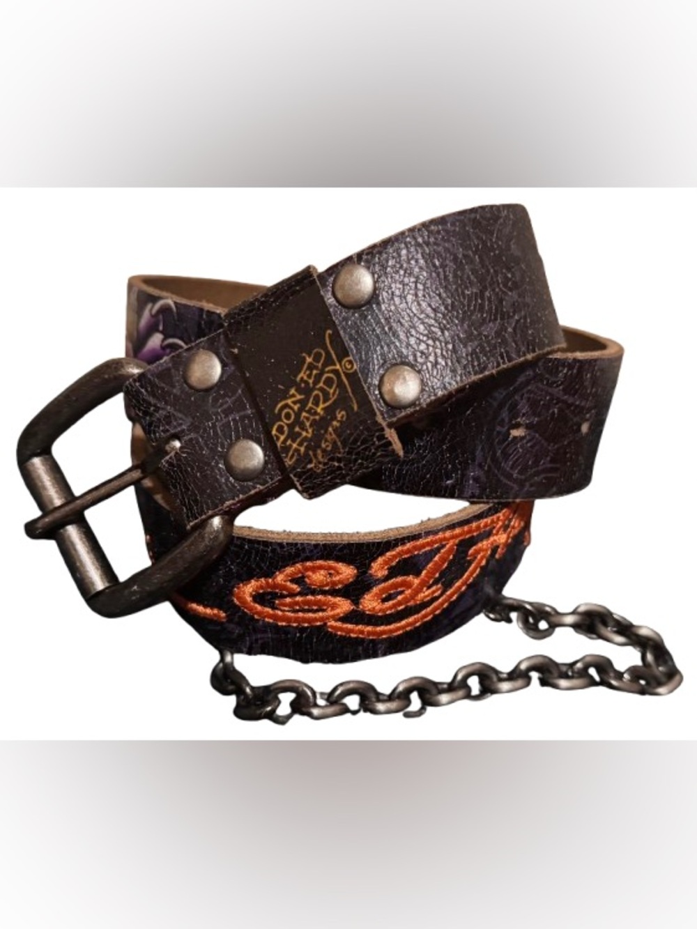 Ed Hardy by Christian Audigier Vintage Y2K Tattoo Belt With Chain (Size L) - EUC - Picture 2 of 10